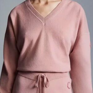 Moncler Pink V-Neck Sweater with Fine Knit Texture